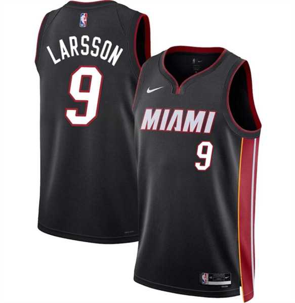 Mens Miami Heat #9 Pelle Larsson Black 2024 Draft Icon Edition Stitched Basketball Jersey Dzhi